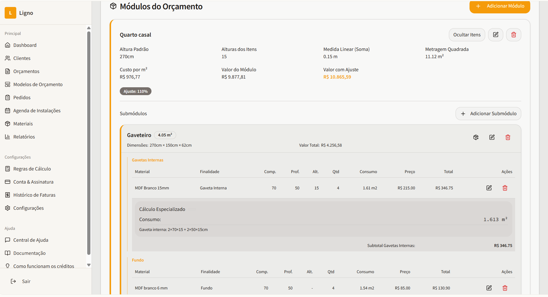 Dashboard Ligno