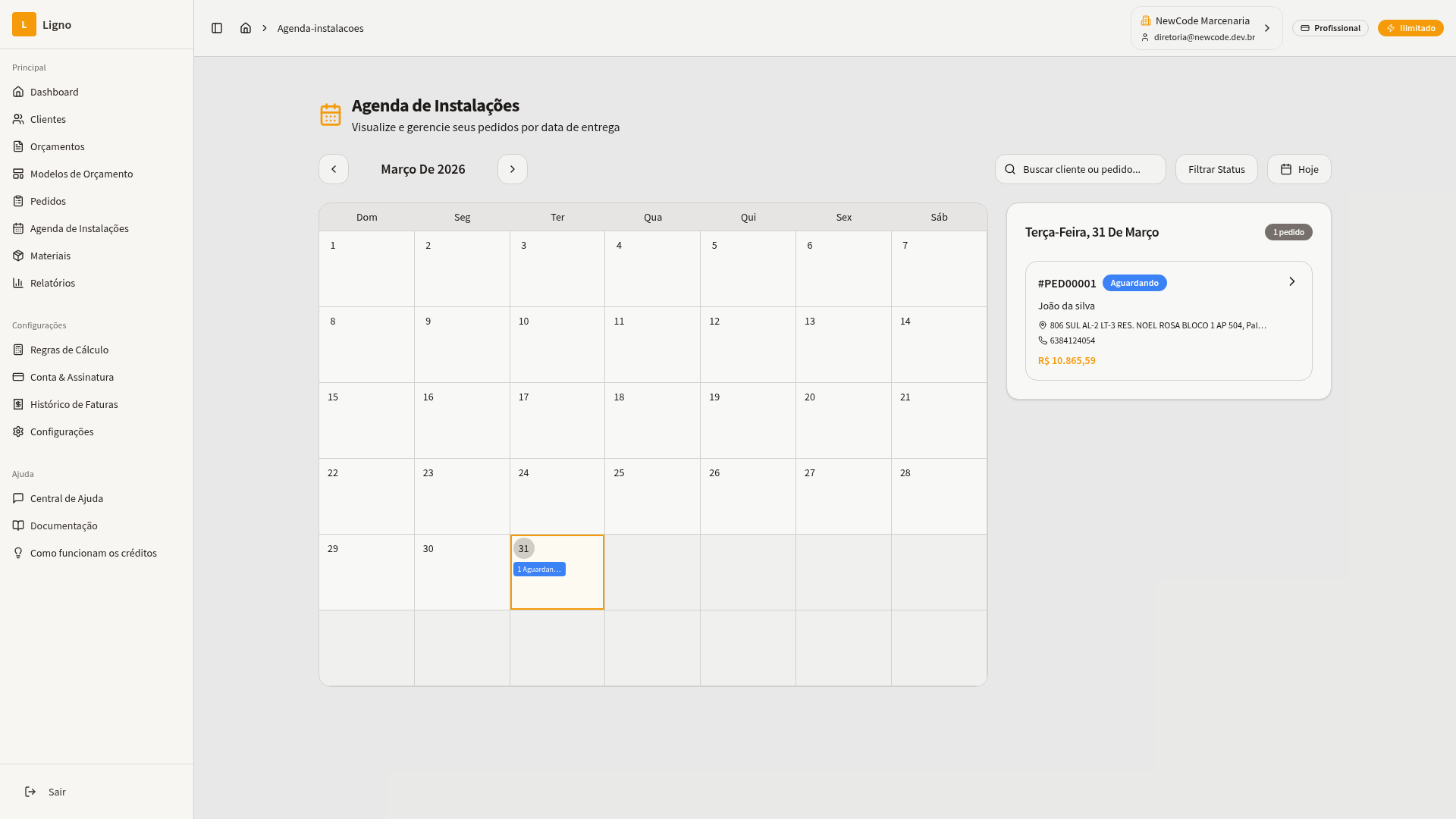 Agenda de Instalações